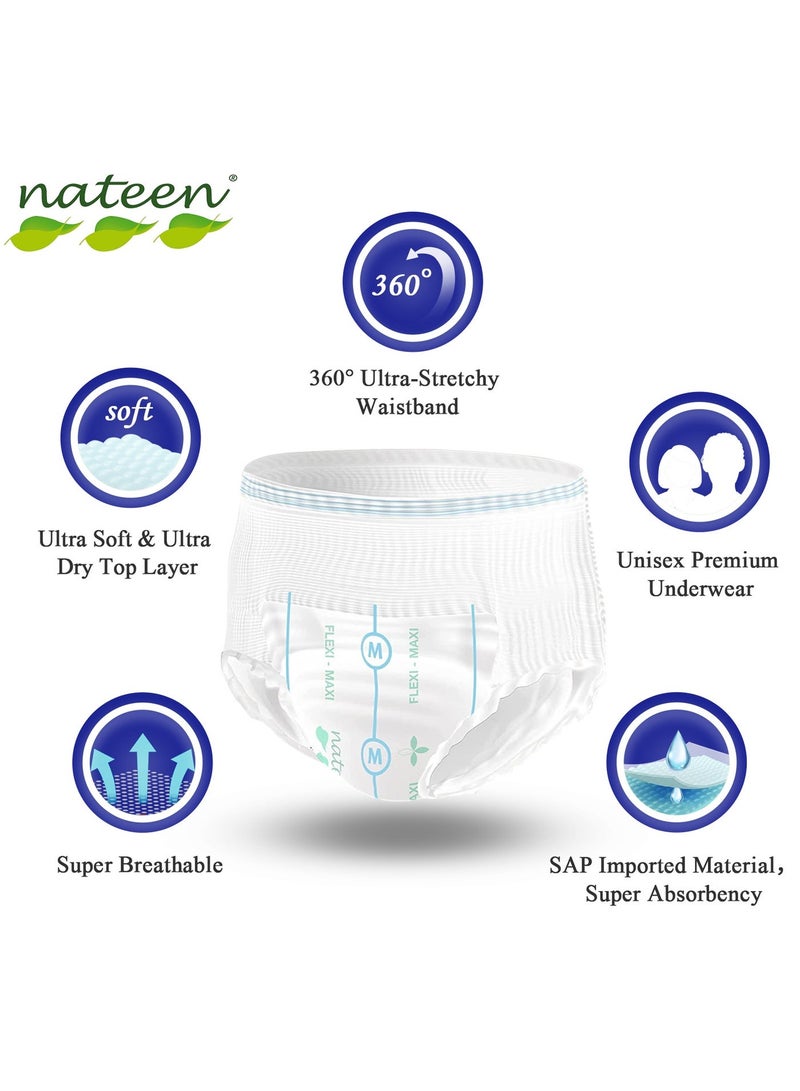 nateen حفاضات Flexi Maxi للبالغين، سراويل، حفاضات سحب ليلية لسلس البول، متوسطة الحجم، مقاس الخصر 90-110 سم، 80 قطعة من حفاضات السحب للبالغين، راحة فائقة، مزيج ممتاز من الحماية. (80 قطعة) - Image 3